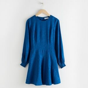 & Other Stories - Flattering Jacquard Mini Dress Size 8 Blue